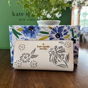 NWT Kate Spade Boxed Madison Perforated Large Slim Bifold Wallet Floral Meringue
